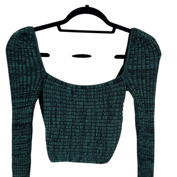 Self‎ Portrait Crossover Ribbed Knit Crop Top Long Sleeve Green Black Size Small - Picture 9 of 12